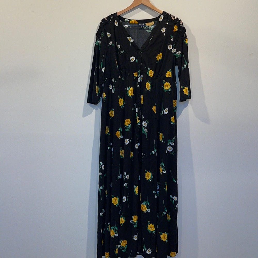 Black Floral Maxi Dress with Yellow Roses